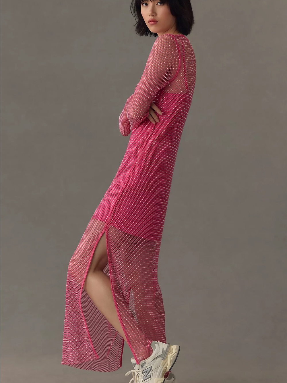 NWT Women’s Sunday in Brooklyn Mesh Shine Slim Midi Dress in Pink